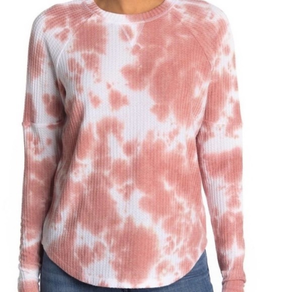 NWT Sweet‎ Romeo Tie Dye Thermal Thumbhole Shirt In Mocha - Picture 1 of 8